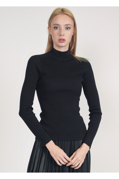Refined Ribbed Aura: Black High Neck Sweater | Modest Women